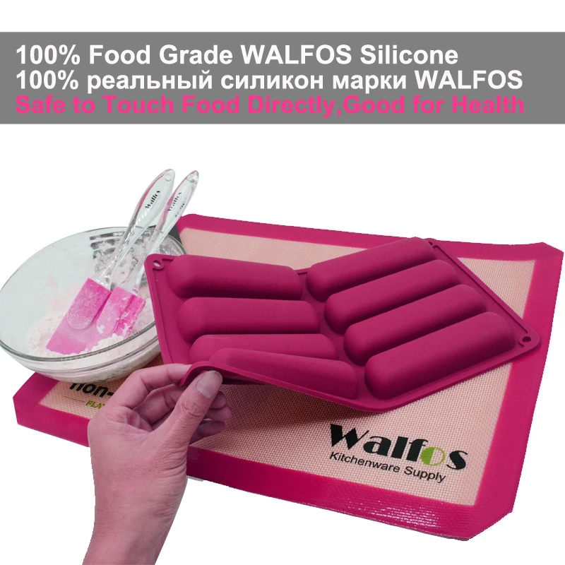 WALFOS инструменты для торта, Пищевая силиконовая Классическая коллекция форм, оранжевая антипригарная Eclair 8 форм, силиконовая форма для выпечки