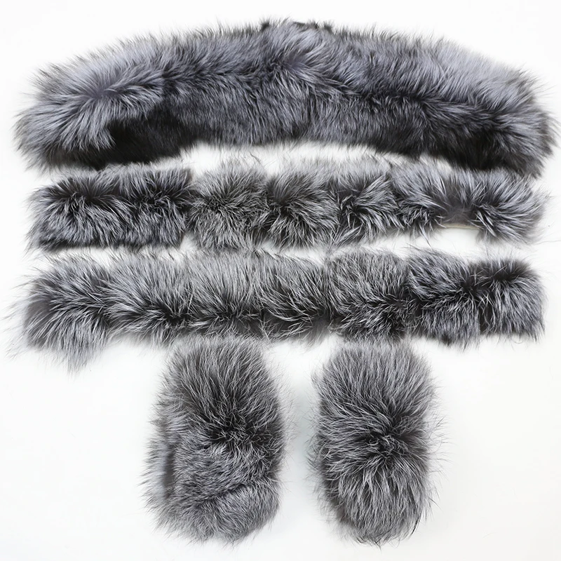 silver fox fur OFTBUY/; воротник из натурального меха; манжеты; большой натуральный мех енота; лисий мех; Зимняя мода - Цвет: silver fox fur