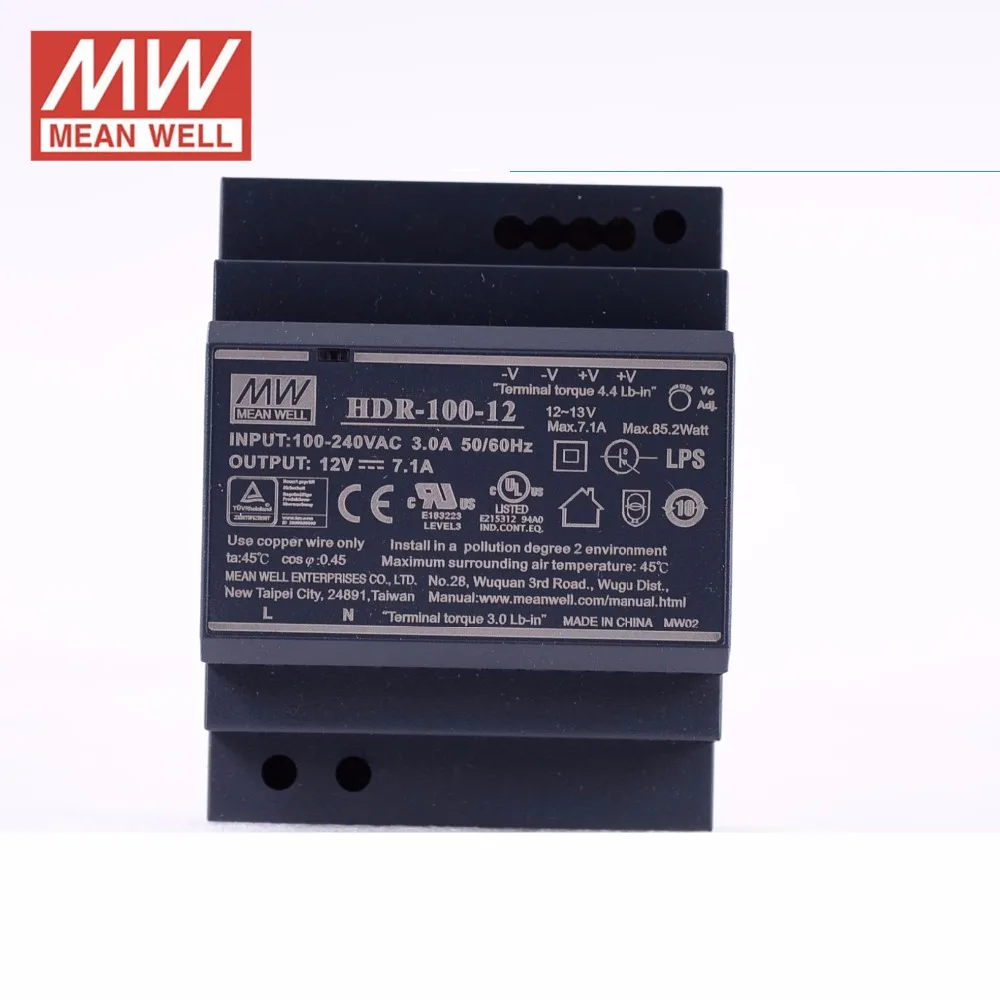 Оригинал MEAN WELL HDR 100 12 7.1A 12V 85 2 W meanwell ультра тонкий ступенчатая форма DIN рельсовый