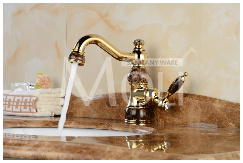 Бесплатная доставка роскошный золотой кран медный смеситель для ванной комнаты
