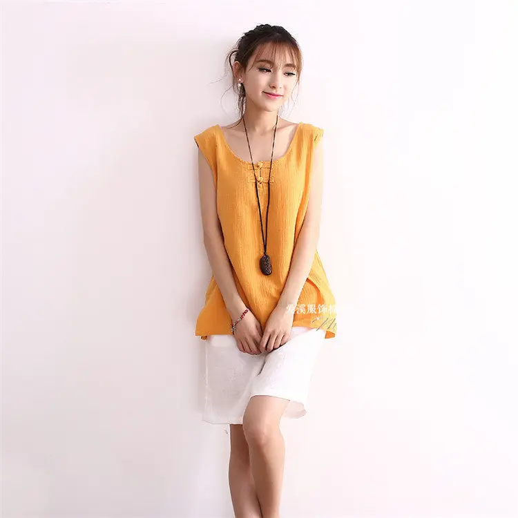 Женский жилет из хлопка и льна повседневная хлопковая рубашка в национальном