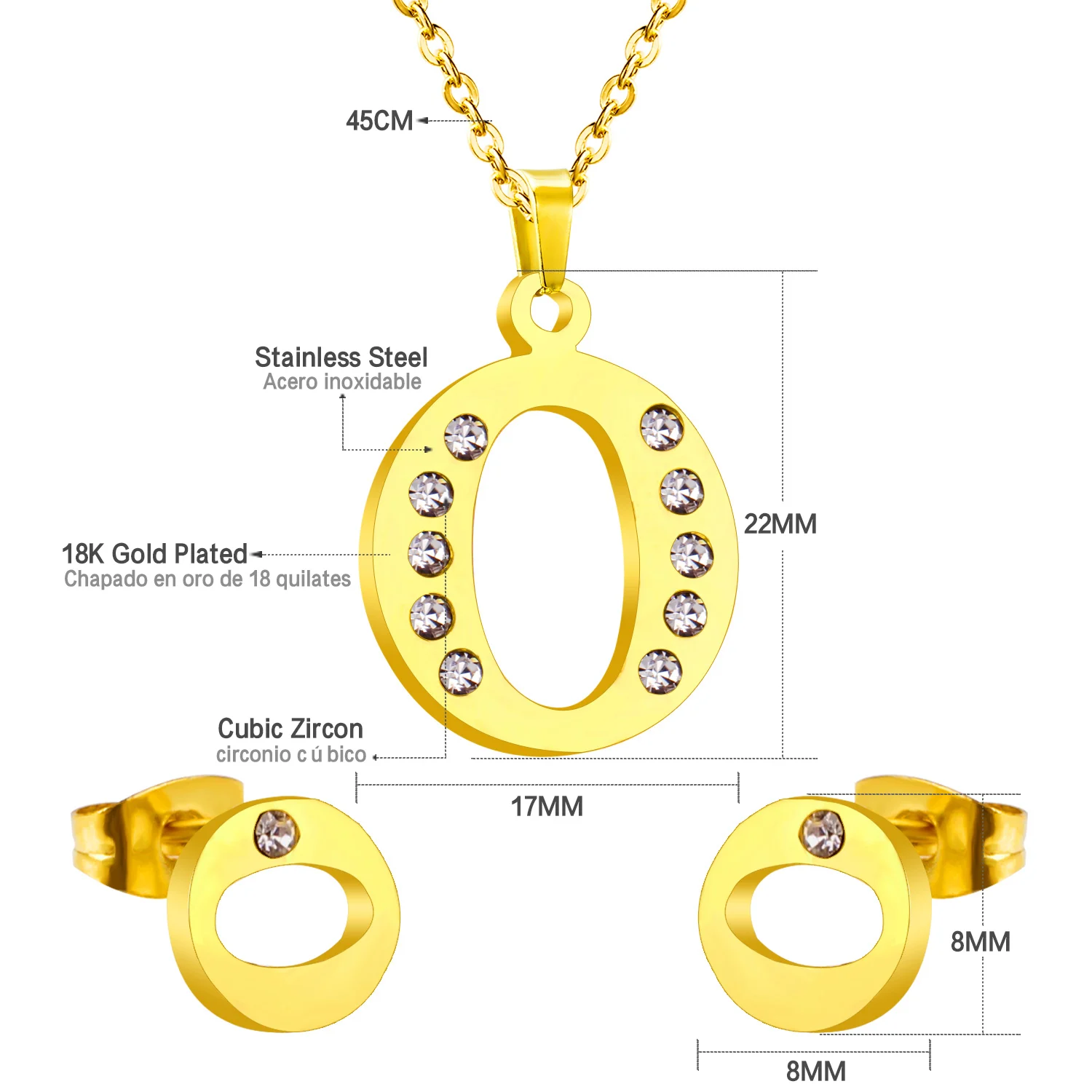 Новый модный O Письмо Позолоченный Нержавеющей Стали Ювелирные Наборы