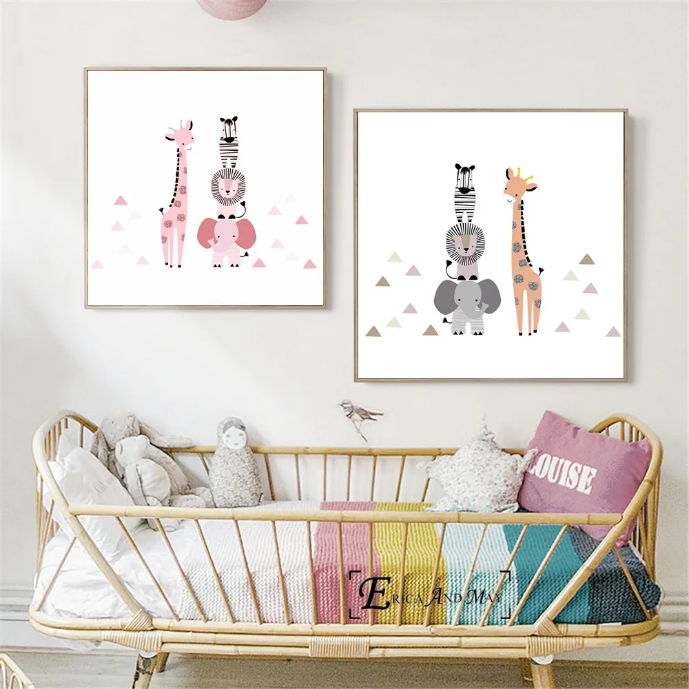 Жираф слон Лев лошадь детская Картина на холсте постер для рисования настенные