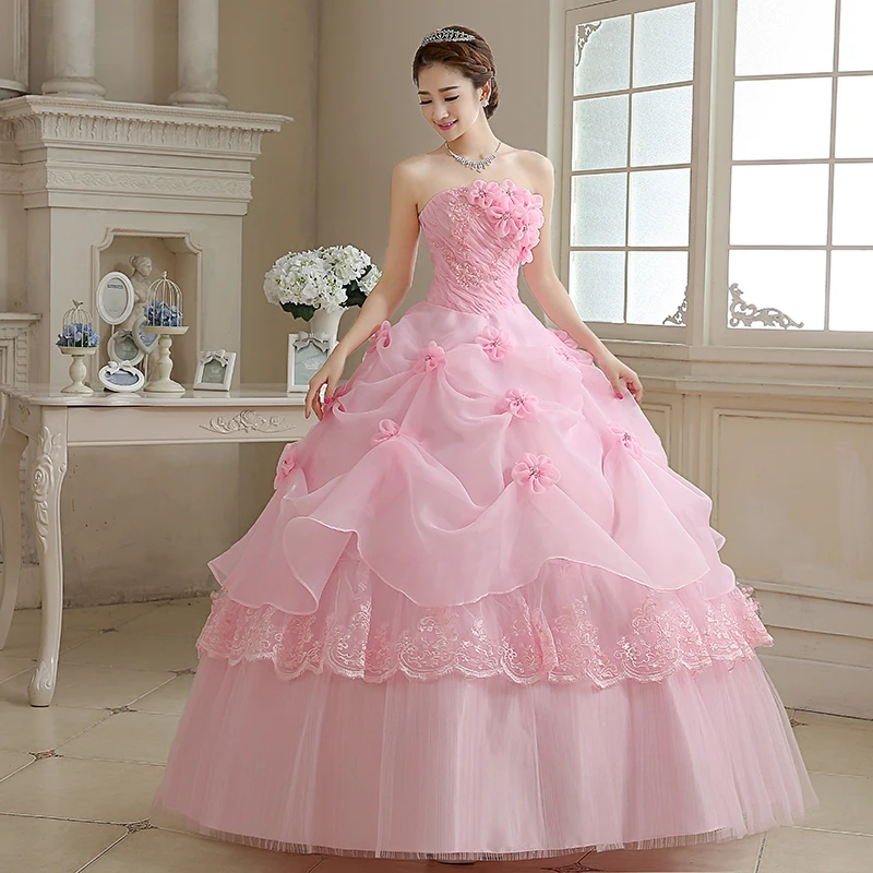 

Latest Wedding Dresses Glamorous Flowers Pink/White/Ivory Ball Gown Formal Dress Wedding Gown Vestidos De Novia Bridal Gown