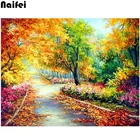 5D алмазная вышивка сделай сам, осенняя дорога леса, алмазная живопись, вышивка крестиком, полная квадратнаяКруглая Мозаика стразы, украшение для дома