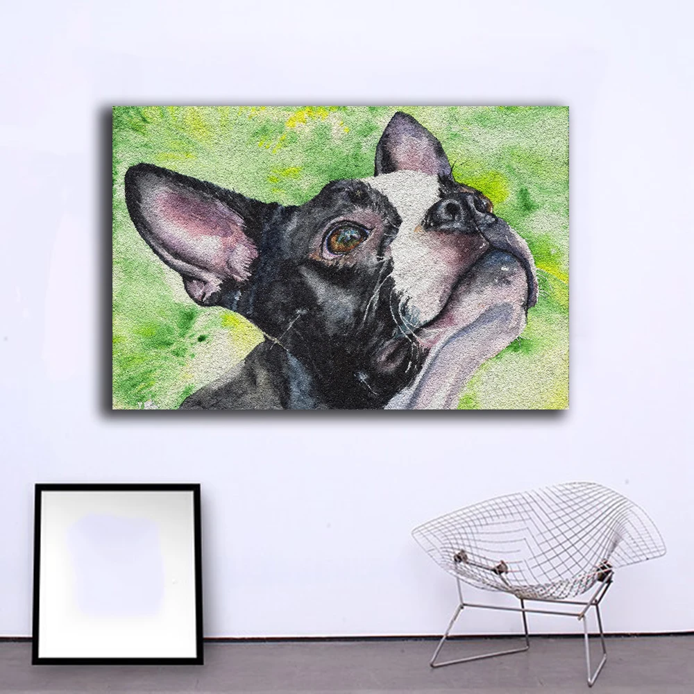 Модная масляная живопись Marmont-Hill-Boston-Terrier для домашнего декора на холсте