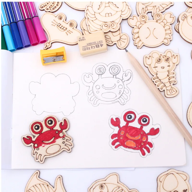 Wooden Baby Fish Toys For Children Multifunctional Graffiti Painting Magnetic Fishing Games Kids Educational | Игрушки и хобби