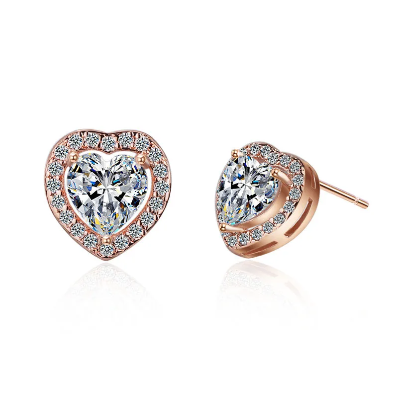 

New 925 Sterling Silver for Women Romantic Love Heart Shiny Cz Zircon Ladies`stud Earrings Jewelry Female Valentine's Day Gift