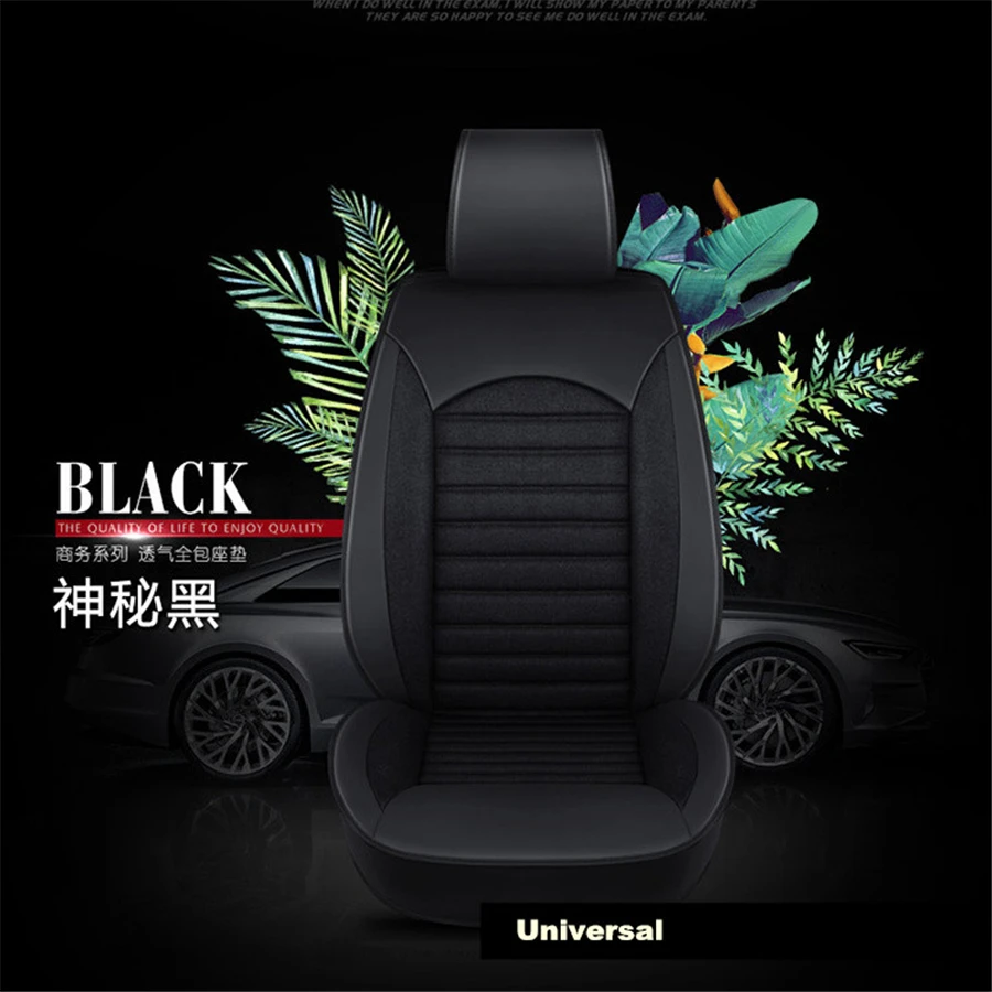 

Black Car Seat Covers PU Leather Front & Rear Full Coverage Breathable 1 SET