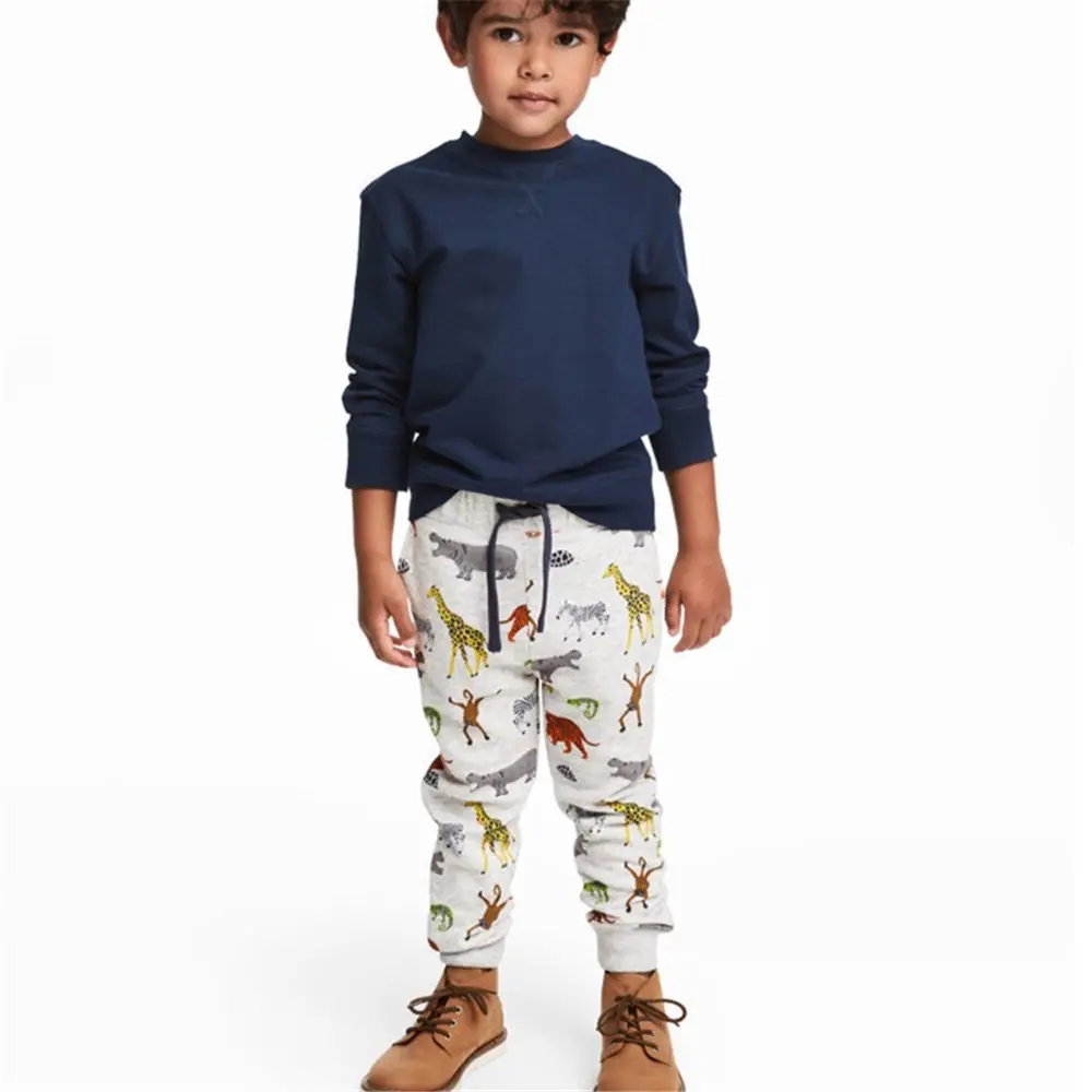 Штаны для мальчиков Littlemandy хлопковые детские брюки с принтом Зоопарк новая