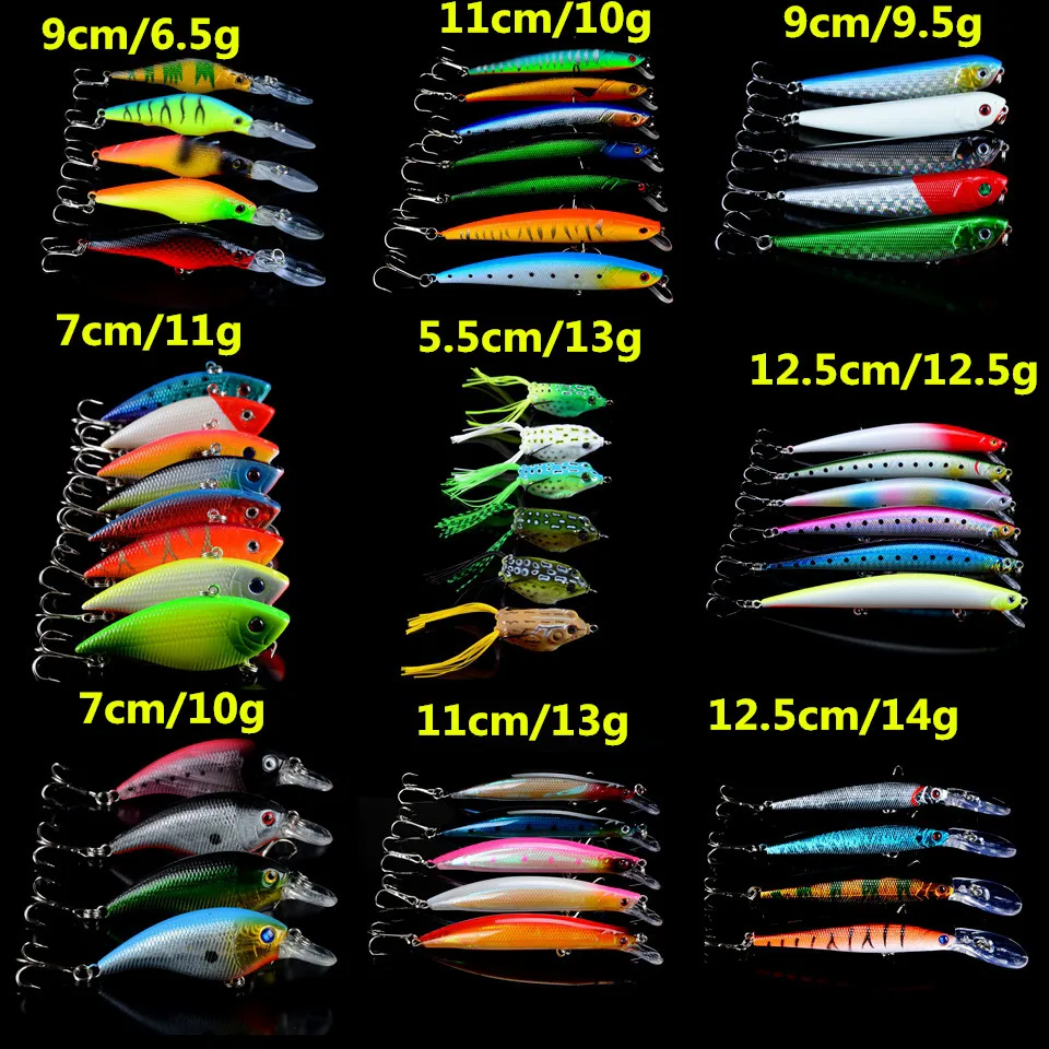 50 шт./лот рыболовные приманки Смешанные 9 моделей воблеры снасти цветов жесткие