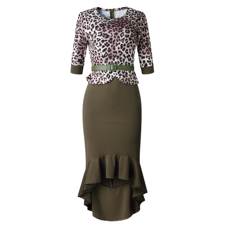Женское леопардовое платье OTEn элегантное с коротким рукавом и баской для