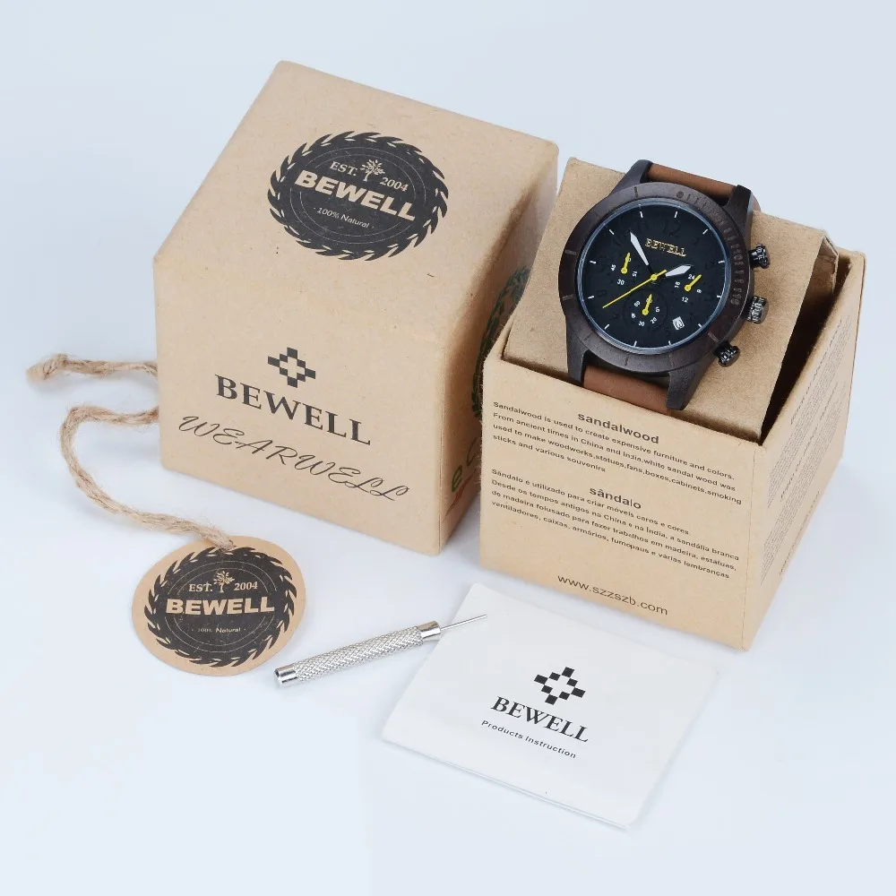 Мужские и женские кварцевые часы BEWELL желтые наручные с кожаным ремешком