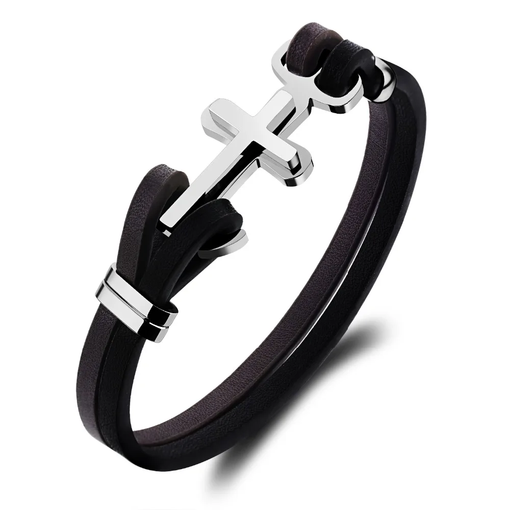 European and American punk wind cross leather bracelet fashion men's 3-PH1098 | Украшения и аксессуары