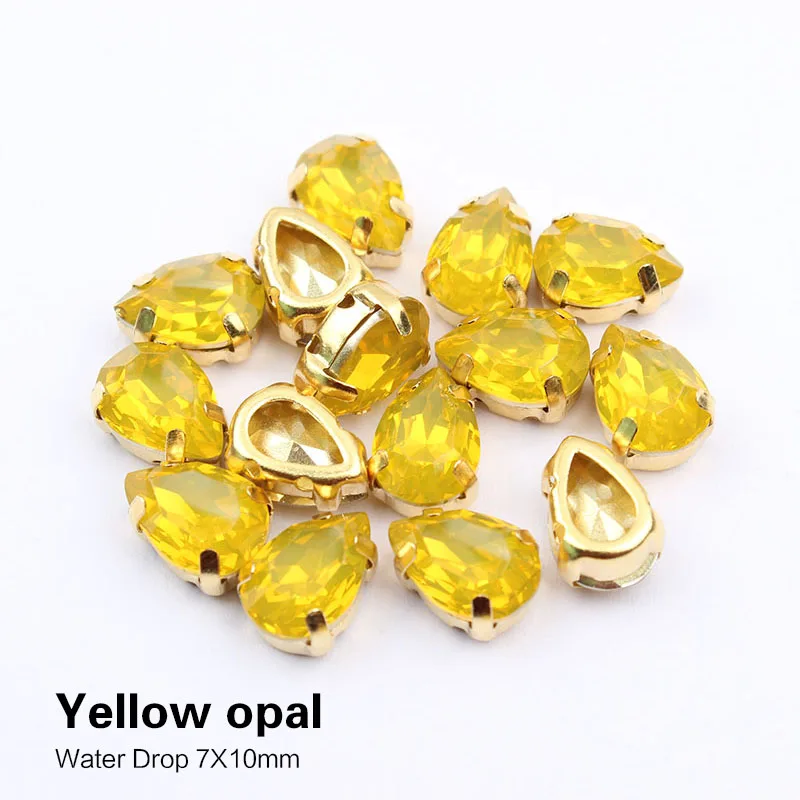 Yellow Opal Горячая Распродажа 7X10 мм 50 шт. капли воды пришить стразы белый опал цвет золотой коготь смолы декоративные камни для одежды DIY - Цвет: Yellow Opal