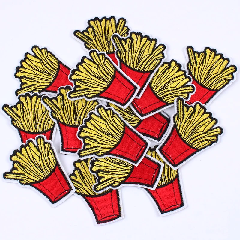 10 шт./лот патчи с утюгом в виде картошки фри вышитые Мультяшные наклейки сделай