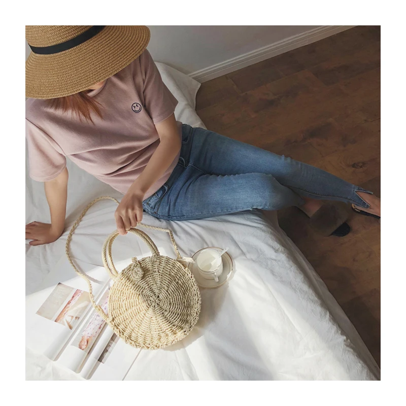 Круглая плетеная Соломенная Сумка для женщин богемный пляжный круглый