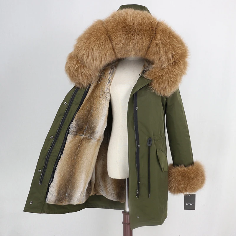 green camel OFTBUY, зимняя куртка для женщин, натуральный мех, пальто, водонепроницаемая парка, натуральный Лисий мех, воротник, манжеты, мех кролика, подкладка, верхняя одежда, съемная, Новинка - Цвет: green camel