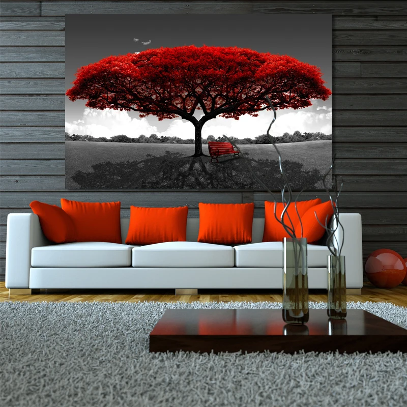 

70x100cm Modern Red Money Tree Wall Art Canvas Posters Prints unframed Wall Pictures For Office Living Room Home Decor Artwork