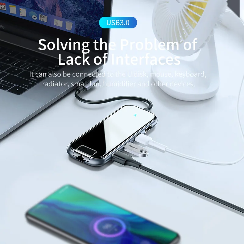 Baseus мульти usb хаб type C к HDMI RJ45 USB3.0 адаптер питания для MacBook Pro Air Dock 6 портов USB