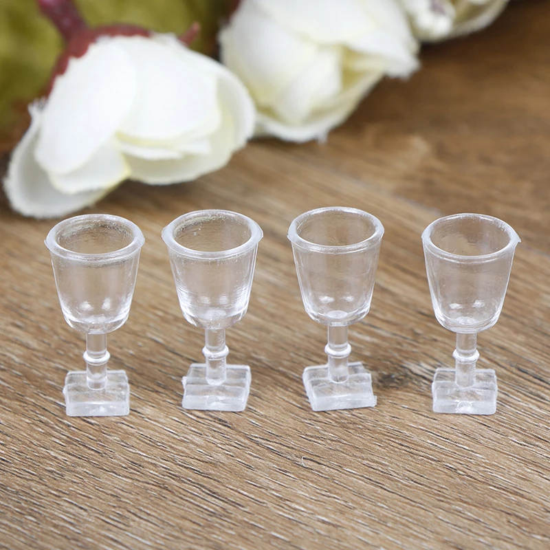 

4Pcs 1:12 Dollhouse Miniature 3D Cute Transparent square red wine glass For DIY Dollhouse Decoration Plastic Crafts