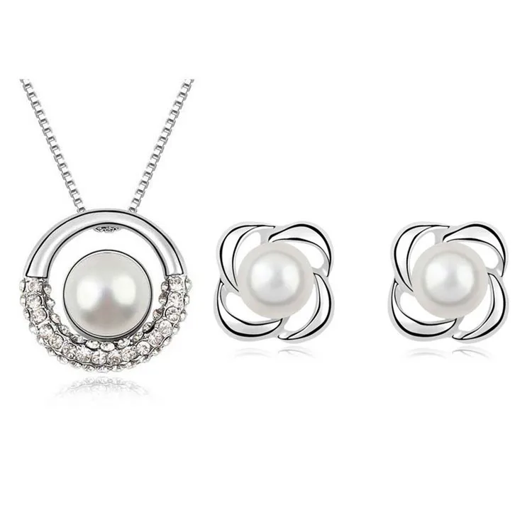 Бесплатная доставка модное ожерелье из сплава с круглым жемчугом серьги