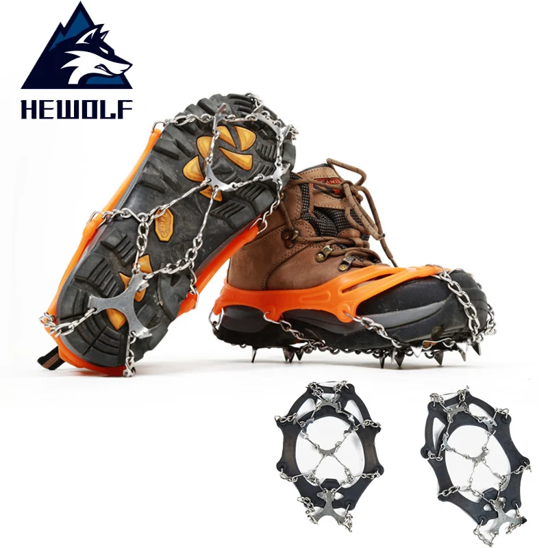 Hewolf 12Teeth Climbing Anti-slip Crampons Outdoor Camping Sport ice Snowshoes Cover Stainless Steel Winter Fishing Slip Crampon | Спорт и