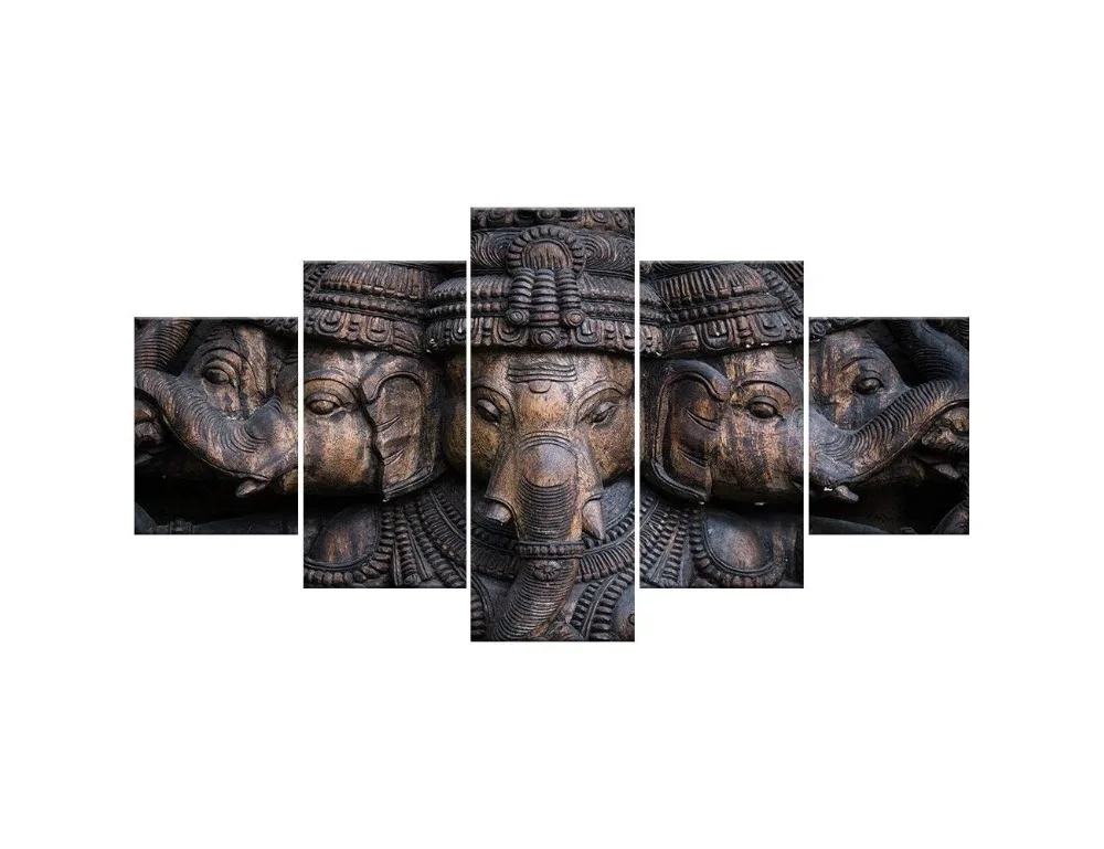 HD печать 5 шт. Индийский Бог Ганеша картина слона на холсте Декор Для Гостиной