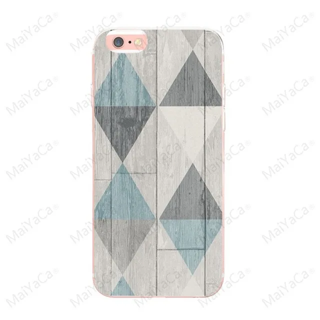 Черный MaiYaCa Teal Peach Triangles Color Block On Wood for iPhone 4S SE 5C 5S 6S 7 8 Plus X XR XS MAX Phone Cases transparent Soft TPU - Цвет: Черный