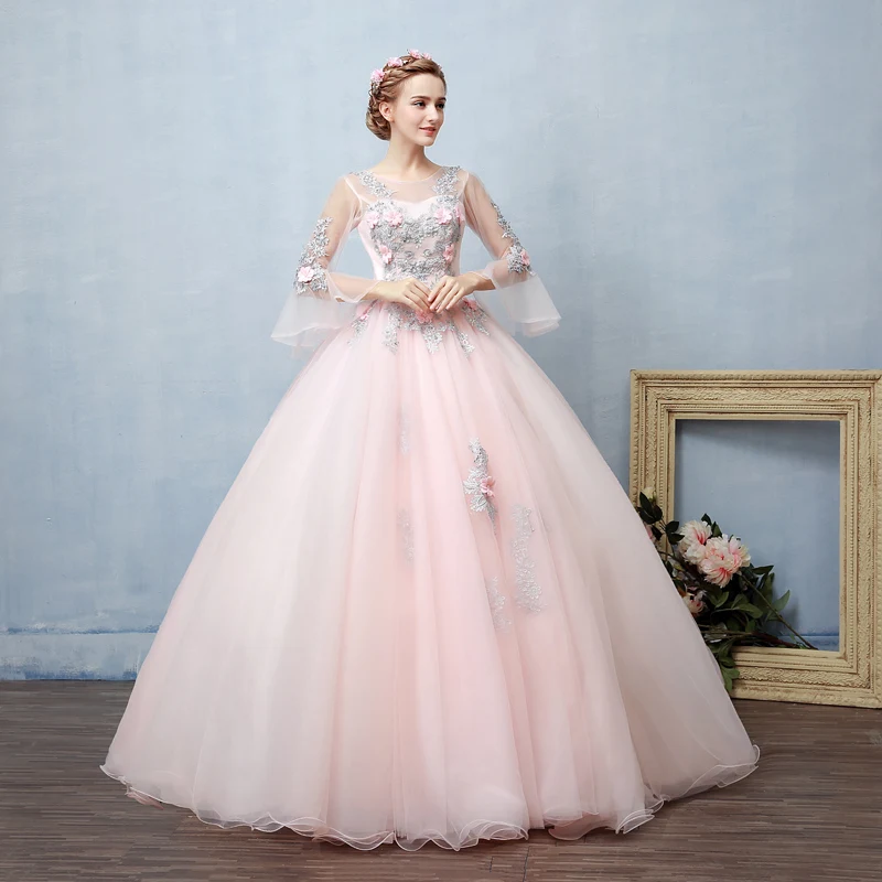 

100%real light pink silver embroidery ball gown princess medieval dress Renaissance Gown queen ball gown/Belle Ball