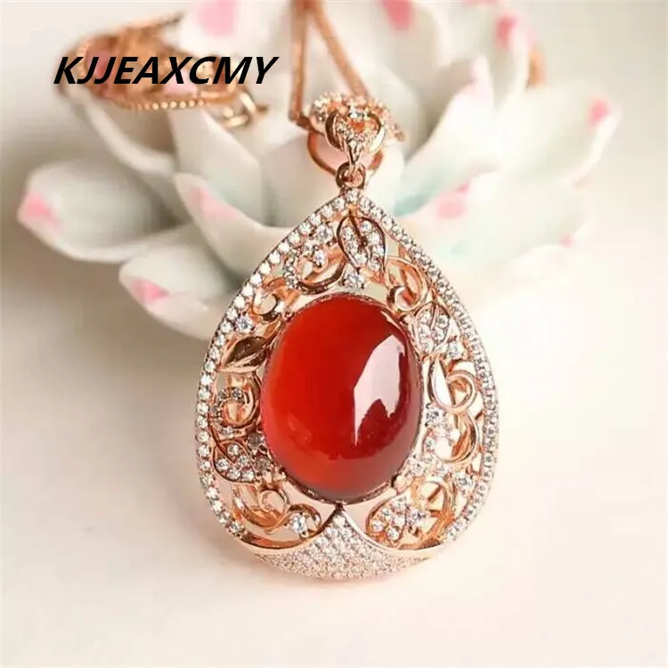 

KJJEAXCMY Boutique Jewelry, Female Red Chalcedony Pendant Natural Rose Gold Selling Wholesale Sterling Silver S925