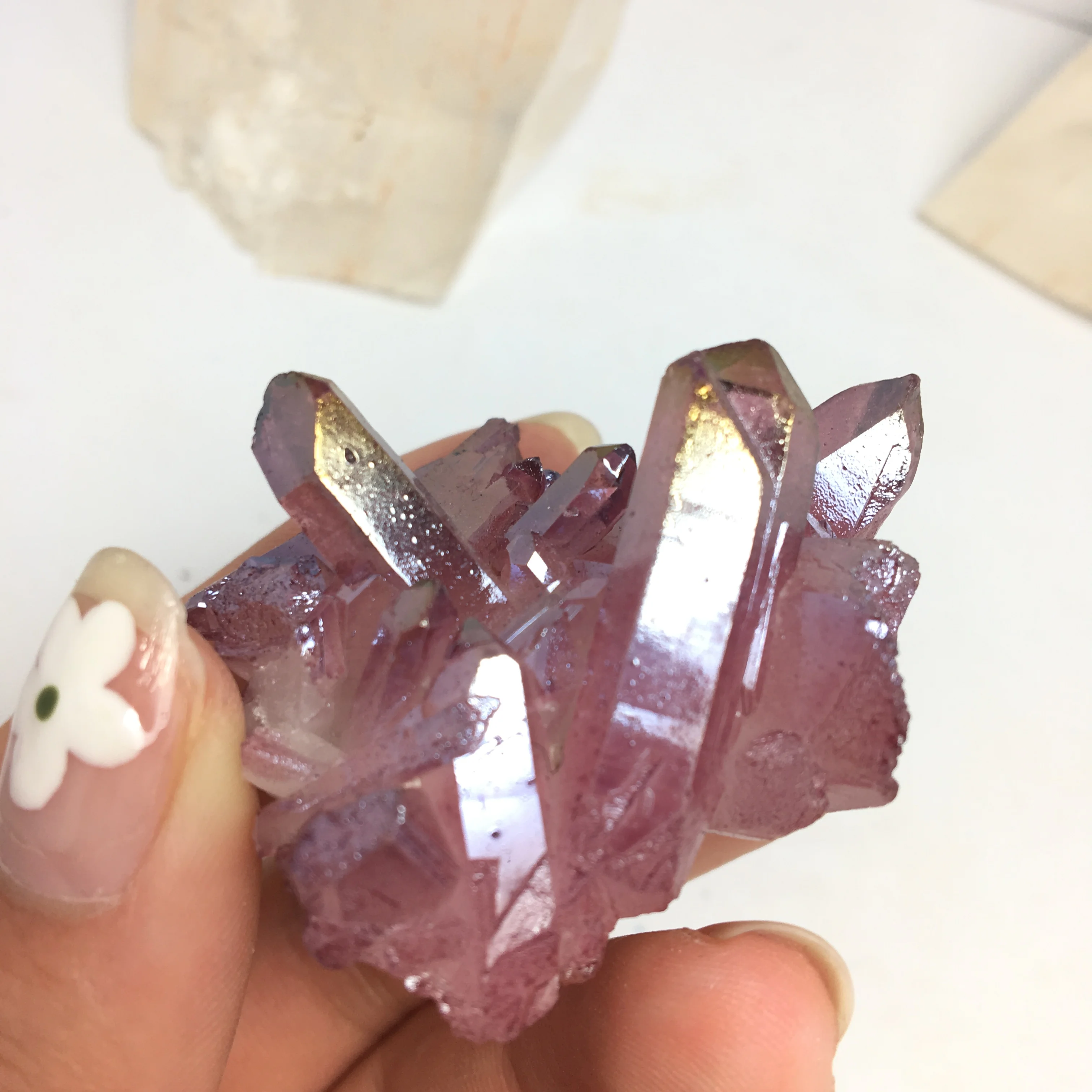 Аура кварцевый кристалл кластер Ангел натуральный Druzy Geode образцы минералов для