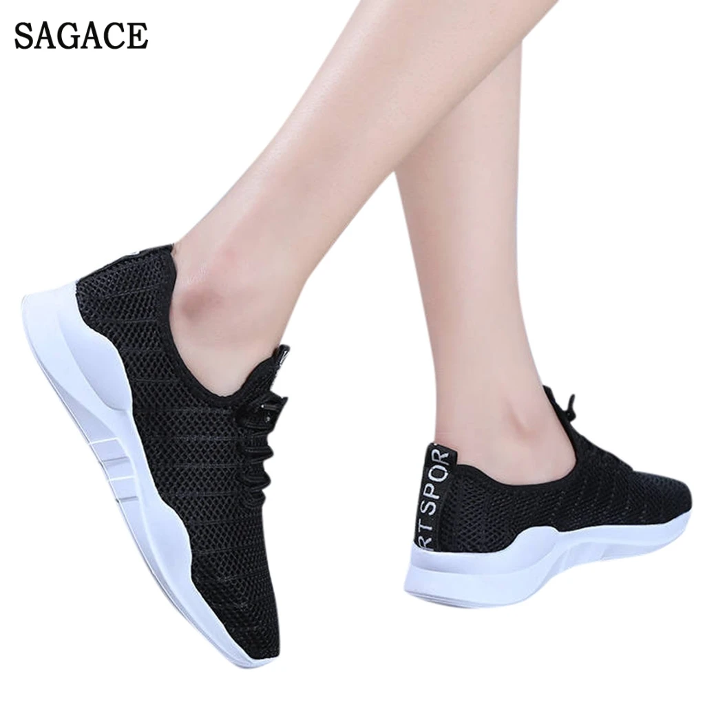 SAGACE Women Summer Mesh Breathable Sport Shoes Vulcanized Sneakers Pumps Lightweigh Shoes Ladies Casual Lace Up Fitness Pumps