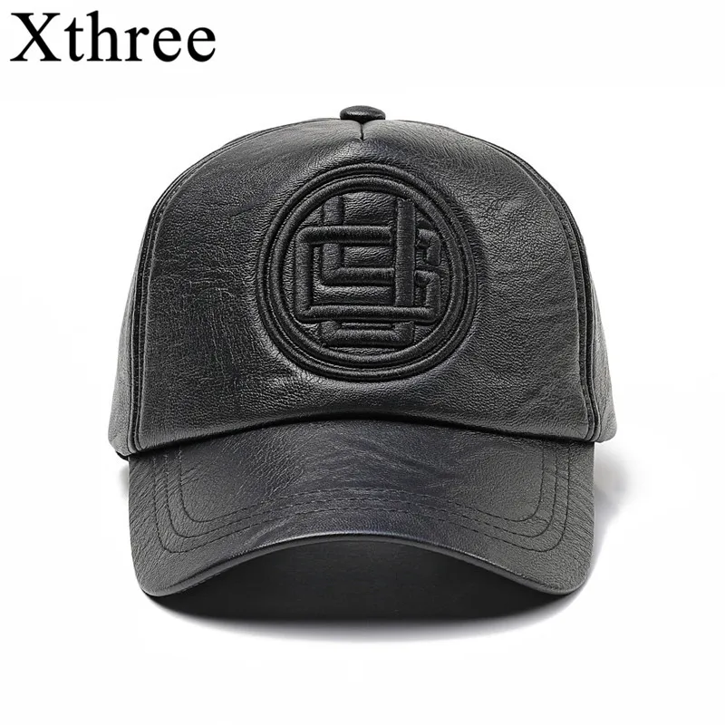 Xthree новая осенне-зимняя кожаная бейсбольная кепка, Зимняя кепка из искусственной кожи, мужская повседневная Кепка, модная Высококачественная Кепка - Цвет: Черный