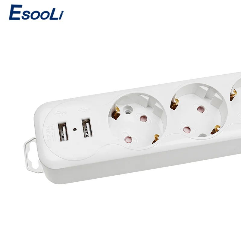 Удлинитель Esooli с двумя USB портами для зарядки и европейской