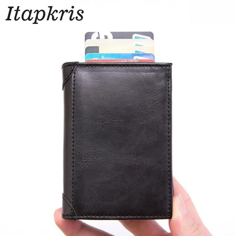 

Itapkris Fashion PU Leather Wallet Men Travel Aluminum Case Lady High Quality Protect Money RFID Wallet Business Card Holder