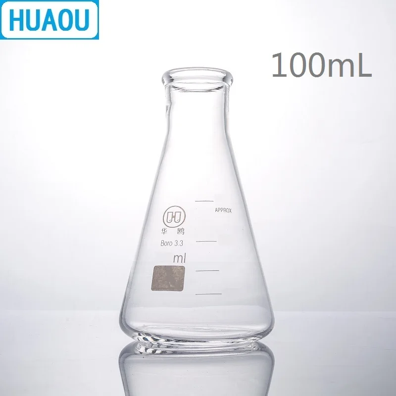 HUAOU 100 мл Erlenmeyer колба боросиликатная 3 стеклянная узкая шейка коническая