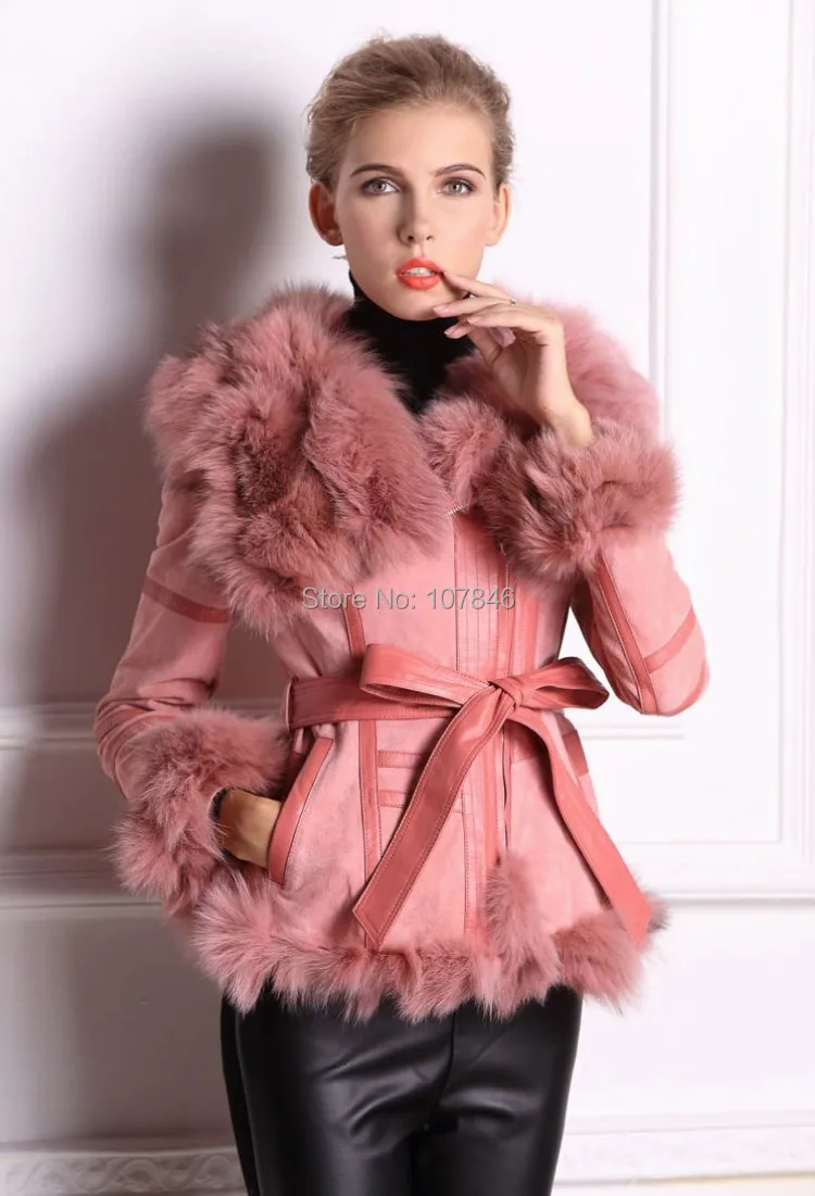 Женская Осенняя куртка из натуральной кожи пальто с лисьим мехом и рукавами