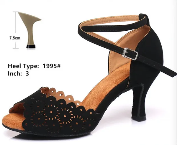black 7.5cm heel Ljtail/черные атласные туфли для латинских танцев; женская классическая обувь для бальных танцев; обувь для сальсы; вечерние сандалии; обувь на среднем каблуке 7,5 см туфли бальные женская летняя обувь для танца - Цвет: black 7.5cm heel