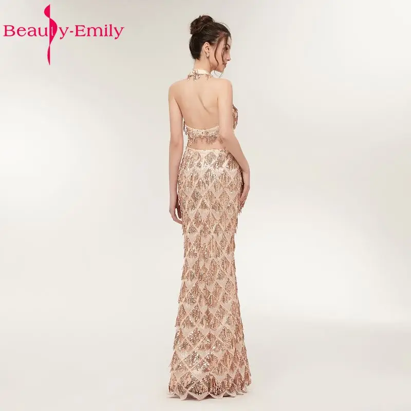 Beauty Emily два предмета золотая русалка Длинные Формальные Вечерние платья 2018