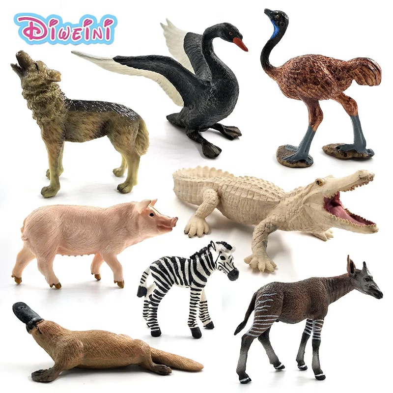 aliexpress.com - Ostrich Meerkat Okapi Swan Wolf Crocodile Platypus Deer Pig animal model figure figurine home decor decoration accessories toys