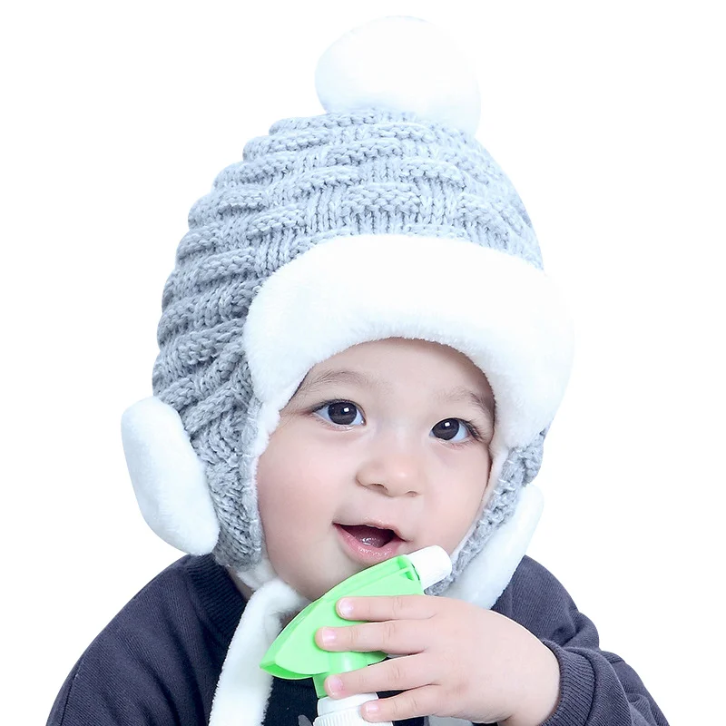 Velvet Ear Protect Baby Hat Warm Winter Infant Beanie Lace Up Boys Girls Knitted Soft Comfortable For | Детская одежда и обувь