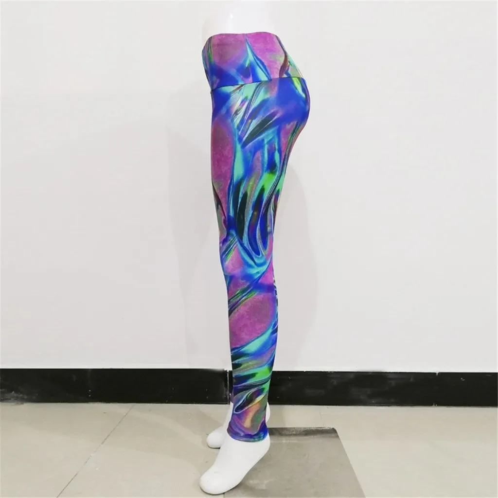 Ladies'printed высокая талия бедра тянущиеся под брюки для бега фитнеса йоги