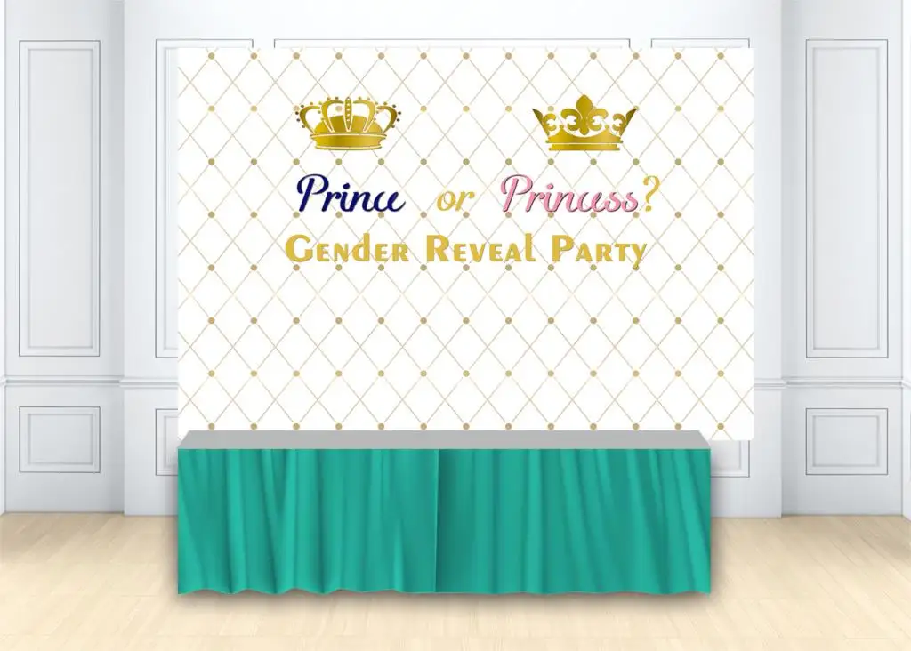 

Royal Prince Or Princess Gender Reveal Party Background Ideas Crown Baby Shower Photography Backdrop Curtain Supplies Banners