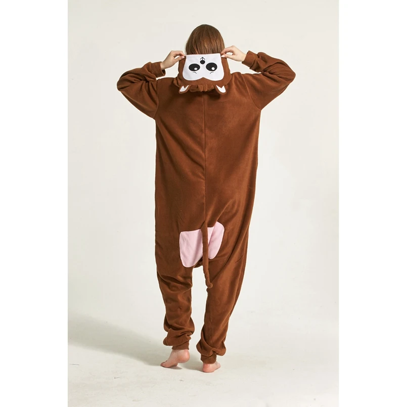 Коричневая обезяна Пижама для животных Onesie Толстовка для взрослых женщин и мужчин Пижама Хэллоуин праздничная одежда для сна Флис Полная длина