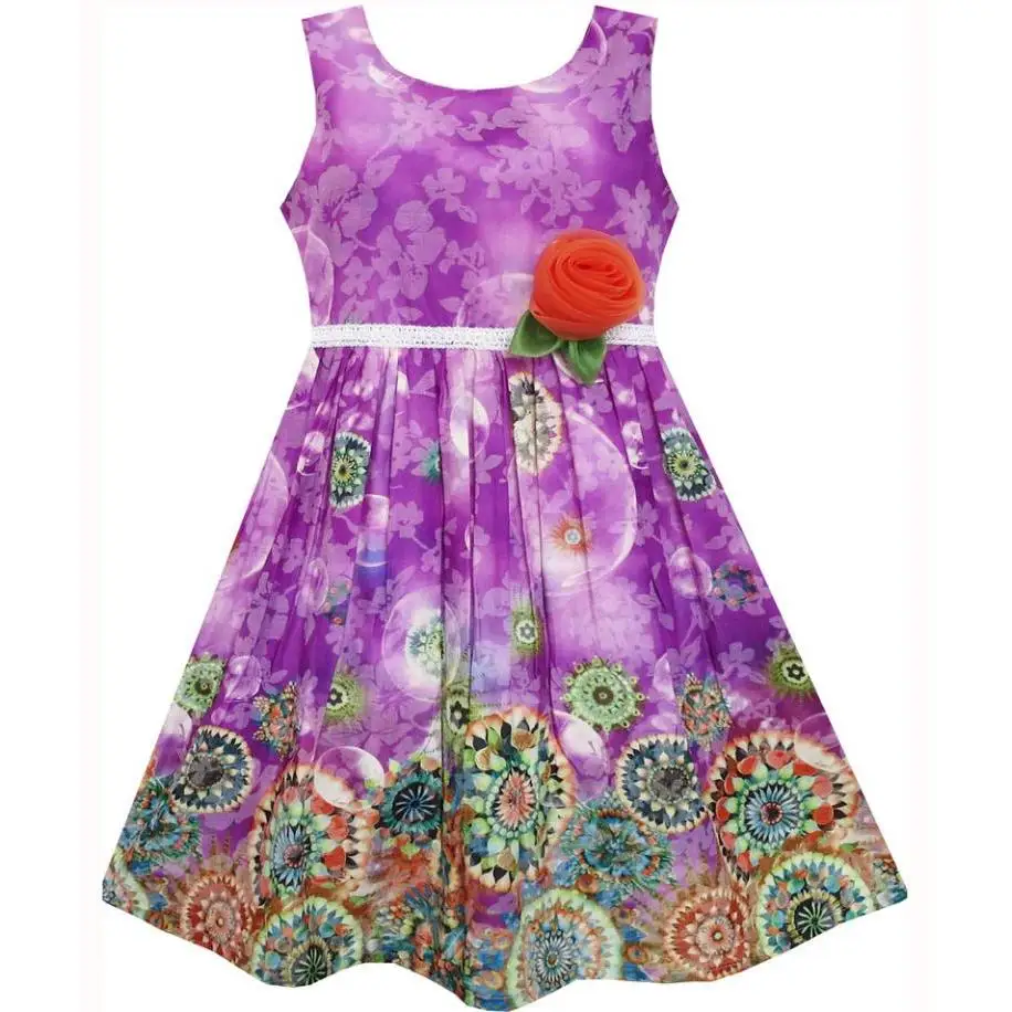 Sunny Fashion платья для девочек новогодние костюмы Рукавов Пузырь Цветок Картина