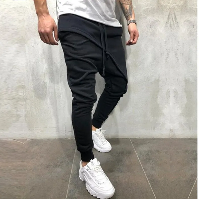2019 мужские узкие брюки Asymetric слоистые Jogger хип хоп Уличная повседневные штаны для