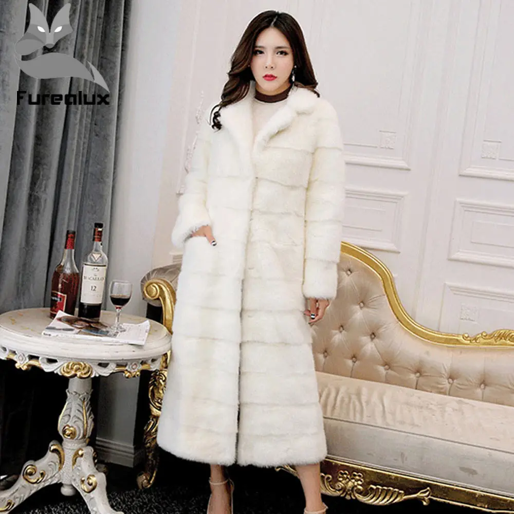 Новая шуба Furealux из натуральной норки для женщин модная Толстая теплая зимняя