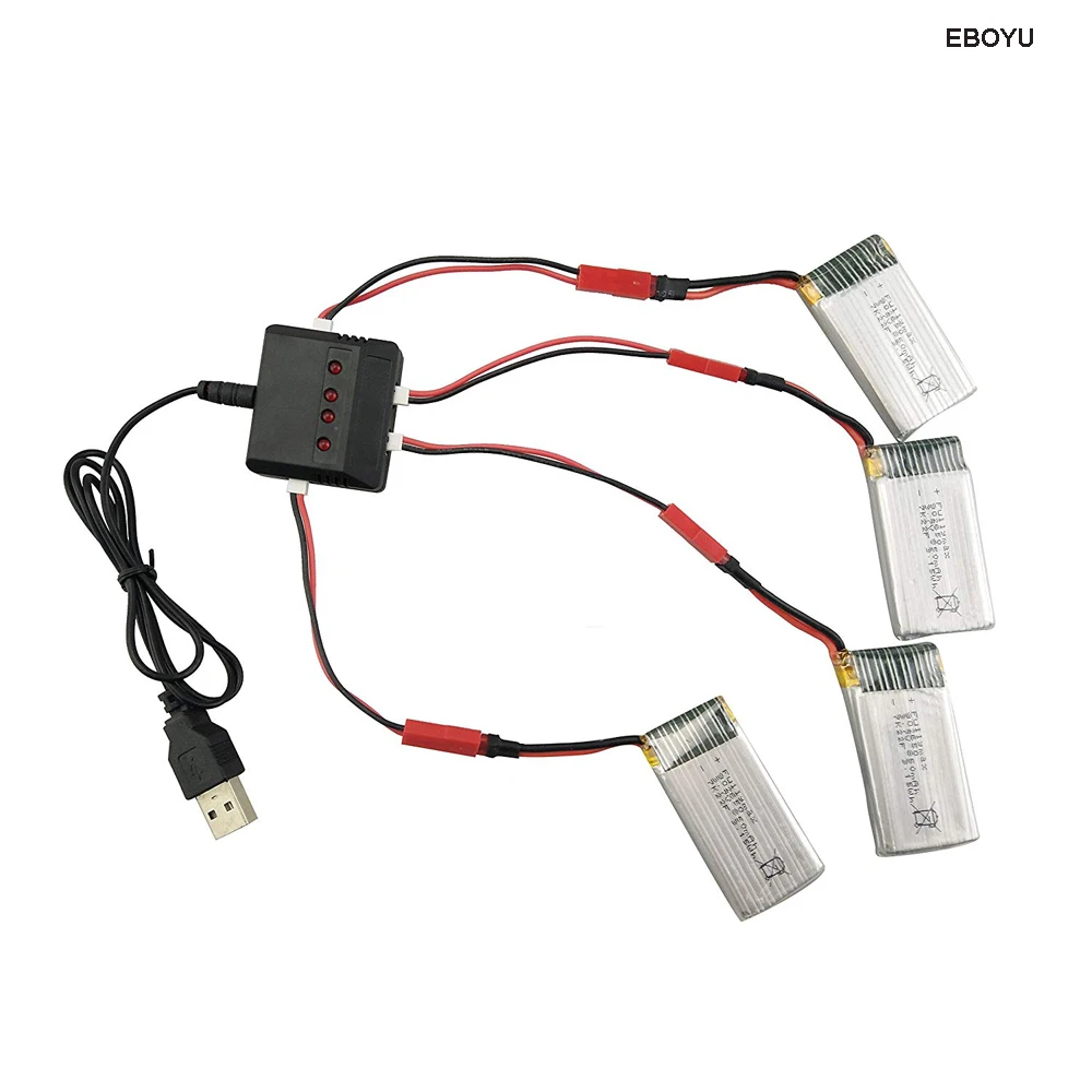 4 шт. * 3,7 в 850 мАч литий-полимерный аккумулятор + 1 к 4 балансовое зарядное устройство + 4 шт. JST кабелей для SYMA X56 X56W X54HW X54HC складной Радиоуправляемый квадрокоптер Дрон