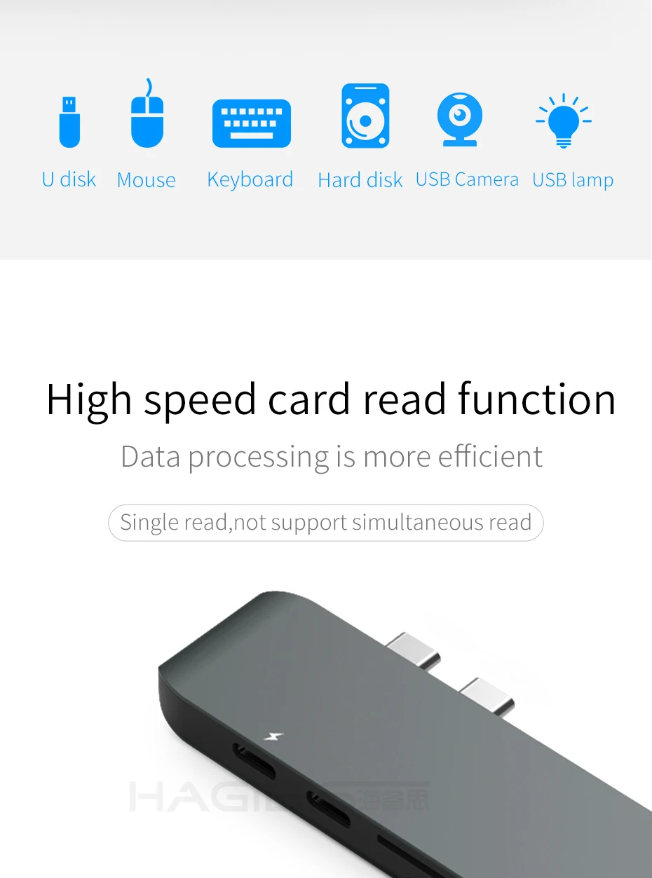 Hagibis 7-в-1 двойной USB-C концентратор Тип-C USB HUB адаптер USB-C к HDMI SD/TF Card Reader PD зарядки 4 к HD для MacBook Pro USB 3,0 концентратор